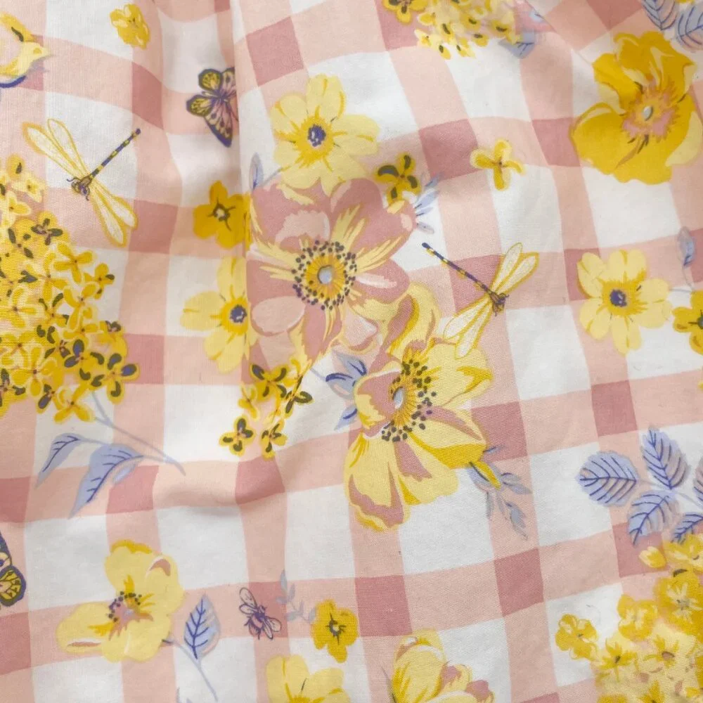 Haute Hippie Dress Gingham Floral Girl Size 2T Pink Yellow White‎ Puffed Sleeve